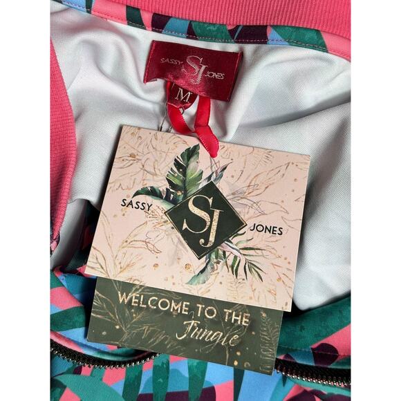 Sassy Jones Track Suit Womens Medium Pink Teal Tropical Jacket Joggers Set NEW - Picture 8 of 16